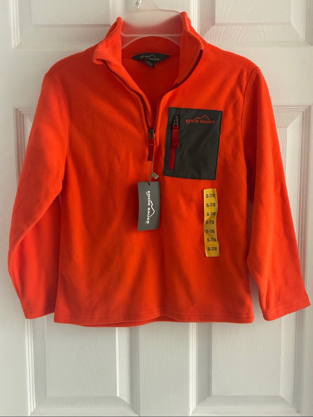NEW Eddie Bauer Kids Orange Quarter-Zip Fleece Pullover Sweater Size 7/8 WARM
